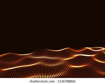 3D Wavy Surface Grid Background. Perspective view of landscape or terrain. Technology style vector illustration.