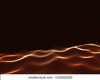 3D Wavy Surface Grid Background. Perspective view of landscape or terrain. Technology style vector illustration.