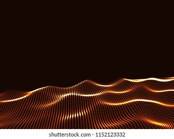 3D Wavy Surface Grid Background. Perspective view of landscape or terrain. Technology style vector illustration.