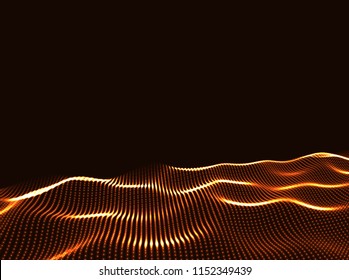 3D Wavy Surface Grid Background. Perspective view of landscape or terrain. Technology style vector illustration.
