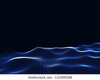 3D Wavy Surface Grid Background. Perspective view of landscape or terrain. Technology style vector illustration.
