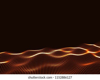 3D Wavy Surface Grid Background. Perspective view of landscape or terrain. Technology style vector illustration.
