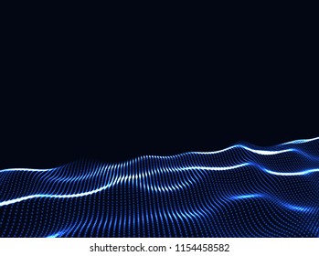3D Wavy Surface Grid Background. Perspective view of landscape or terrain. Technology style vector illustration.