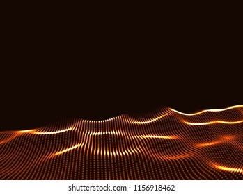 3D Wavy Surface Grid Background. Perspective view of landscape or terrain. Technology style vector illustration.