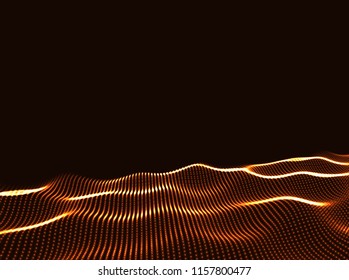 3D Wavy Surface Grid Background. Perspective view of landscape or terrain. Technology style vector illustration.