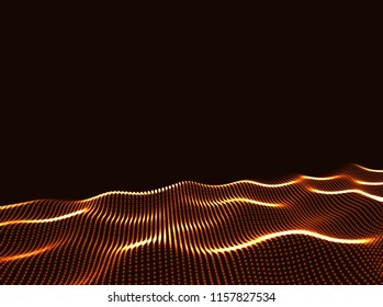 3D Wavy Surface Grid Background. Perspective view of landscape or terrain. Technology style vector illustration.
