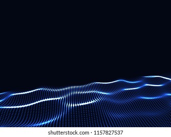 3D Wavy Surface Grid Background. Perspective view of landscape or terrain. Technology style vector illustration.