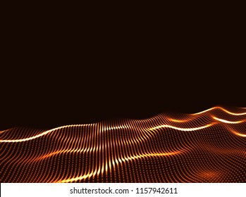 3D Wavy Surface Grid Background. Perspective view of landscape or terrain. Technology style vector illustration.