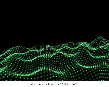 3D Wavy Surface Grid Background. Perspective view of landscape or terrain. Technology style vector illustration.