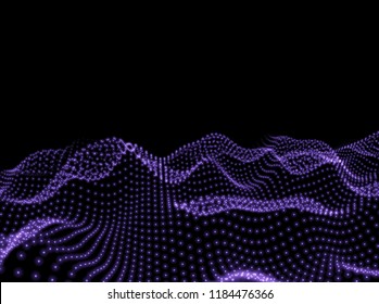 3D Wavy Surface Grid Background. Perspective view of landscape or terrain. Technology style vector illustration.