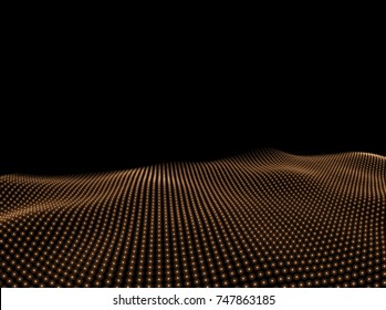 3D Wavy Surface Grid Background. Perspective view of landscape or terrain. Technology style vector illustration.