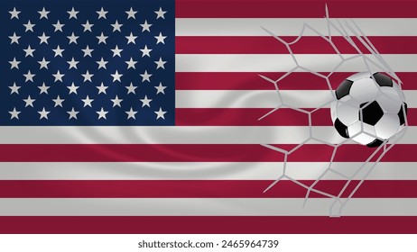 3d wavy USA Flag with football goal vector illustration, background concept, banner, and poster.