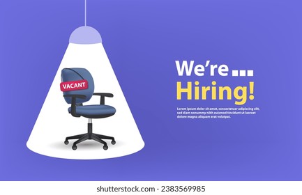 3D We are recruiting with office chairs and spotlights on a purple background