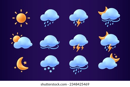 3D Wettervorhersage Cloud Icon für app Web Design. Meteorologie-Vektorgrafik-Set