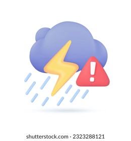3D weather forecast icons Black cloud with thunder from a rainstorm. 3d illustration