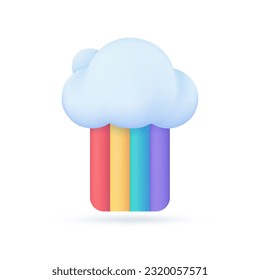 Iconos del pronóstico del tiempo 3D despejan el cielo después de la lluvia Hermoso arcoiris. Ilustración 3D.