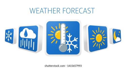 3d weather forecast icons set. Banner template design. Symbols are isolated on white background. Vector illustration EPS10.