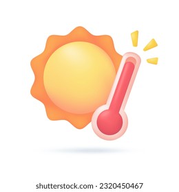 3D weather forecast icons Summer sun with bright sunlight Hot weather. 3d illustration.