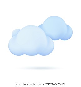 3D weather forecast icons white clouds in the rainy season with strong winds and rain