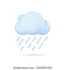 3D weather forecast icons white clouds in the rainy season with strong winds and rain