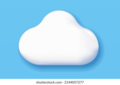 3D weather icon. Colorful poster with clear blue sky and soft white cloud. Element for user interface of mobile application. Design for meteorological forecast. Cartoon realistic vector illustration