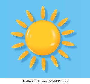 3D weather icon. Element for user interface of mobile application with clear blue sky and yellow sun. Heat in summer season. Design for meteorological forecast. Cartoon realistic vector illustration