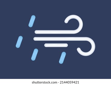 3D weather icon. Element for user interface of mobile application with strong wind and raindrops. Cold in autumn season. Design for meteorological forecast. Cartoon realistic vector illustration