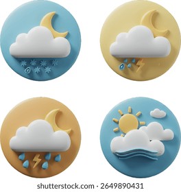 3D Weather Icons Snow, Rain, Storm, and Sunny Day Illustrations