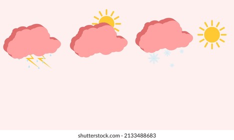 3d weather for web background design. Icon set cloud weather. 3d vector realistic objects. Vector illustration design element set. Isolated objects
