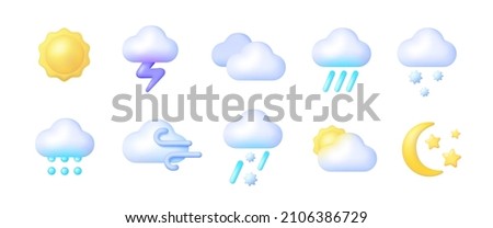 3d weather for web background design. Icon set cloud weather. 3d vector realistic objects. Vector illustration design element set. Isolated objects