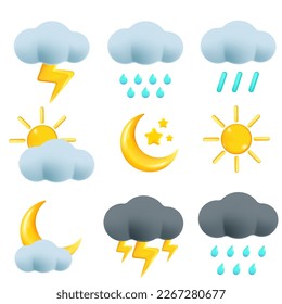 3d weather for web icon design element set. 3d realistic vector