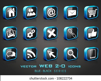 3D web 2.0 mail icons set in black and blue color. Can be used for websites, web applications. email applications or server Icons