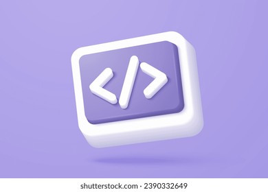 3d web development icon with bubble speech concept. Website developer coding with software engineer computer screen web page. 3d programming vector icon render illustration