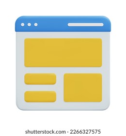 3d web layout icon vector. Web design, application design and web building on white background. 3d web development concept. User interface, user experience design. 3d icon vector render illustration.