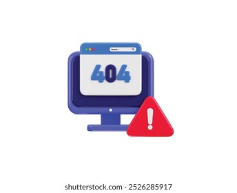 Página da Web 3d com erro 404 e sinal de aviso de exclamação de atenção, página de erro 404 não encontrada e ícone de programação e codificação de sinal de alerta de página da Web