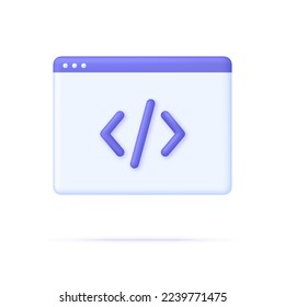 3D Web page and programming code icon. Development and software concept. Can be used for many purposes. Trendy and modern vector in 3d style.