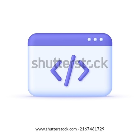 3D Web page and programming code icon isolated on white background. Development and software concept. Can be used for many purposes. Trendy and modern vector in 3d style.