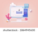 3D Web Vector Illustrations. Computer and account login and password form page on screen. Sign in to account, user authorization, login authentication page concept. Username, password fields.