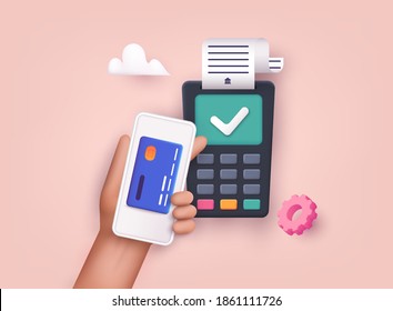 3D Web Vector Illustrations. Contactless payment. Near field communication payment terminal concept. Online transactions, paypass and NFC.