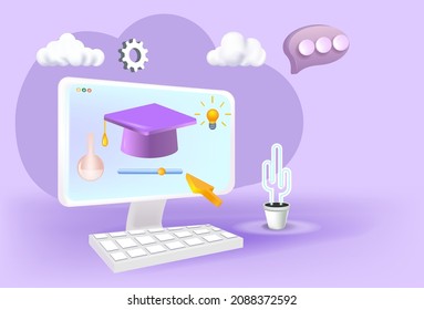 3D Web Vector Illustrations. Online video. Distance training, streaming, webinar conference videos