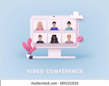 3D Web Vector Illustrations.  Teleconference web video conference. 