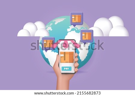 3d webshop symbol or background. With package boxes and earth globe.