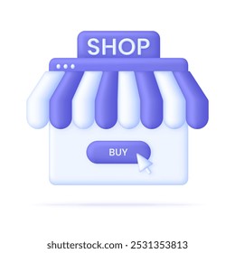 Ícone de loja do site 3D. Conceito de compras pela Internet. Negócios e comércio eletrônico. Vetor moderno e moderno em estilo 3d
