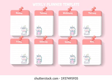 3d weekly planner template with unicorn.