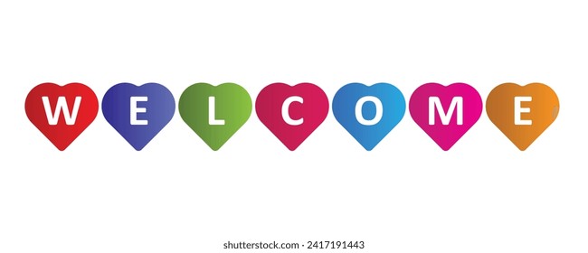 3d welcome sign in colorful hearts shape of a symbol