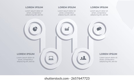 3D White 5 Step Business Process Infographic – Data-Driven Timeline with White Backgrounds