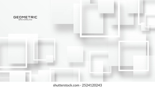 3D white abstract background overlap layer on bright space with cutout shape effect decoration. Modern graphic design element squares style concept for web banner, art, flyer, card, or brochure cover