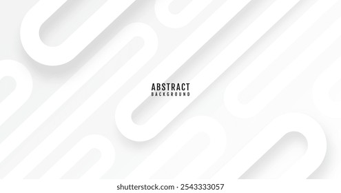 O plano de fundo abstrato branco 3D sobrepõe a camada no espaço brilhante com a decoração do efeito da forma de recorte. Conceito de estilo de linhas arredondadas de elemento de design gráfico moderno para banner da Web, folheto, cartão ou capa de folheto