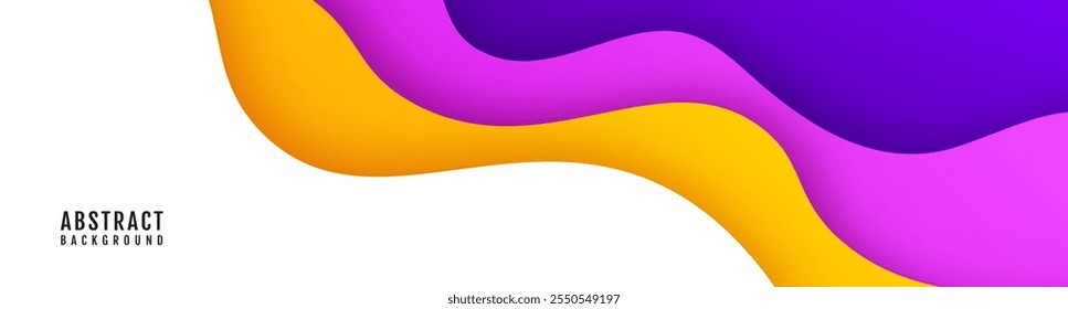 3D white abstract background overlap layer on bright space with colorful flowing waves decoration. Modern graphic design element cutout style concept for web banner, art, flyer, card or brochure cover