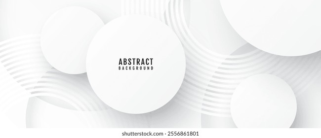 3D white abstract background overlap layer on bright space with cutout shape effect decoration. Modern graphic design element circles style concept for web banner, art, flyer, card, or brochure cover